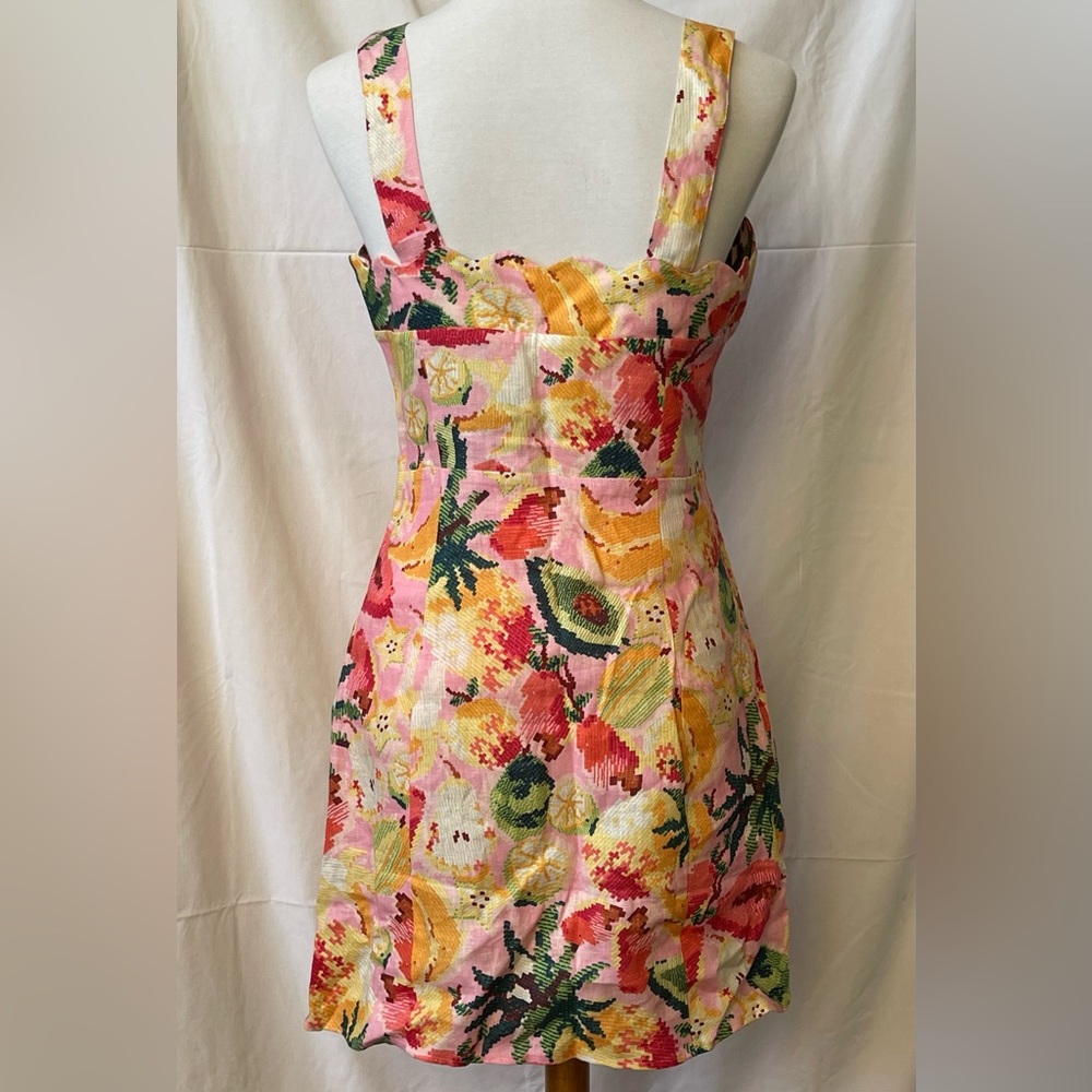 Tropical Frutas Populate Pink Anthropologie Farm Rio Linen Dress Sz M NEW